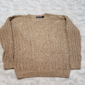 Vintage Northern Isles Sweater Mens Large Brown Wool Blend Pullover Cable Knit
